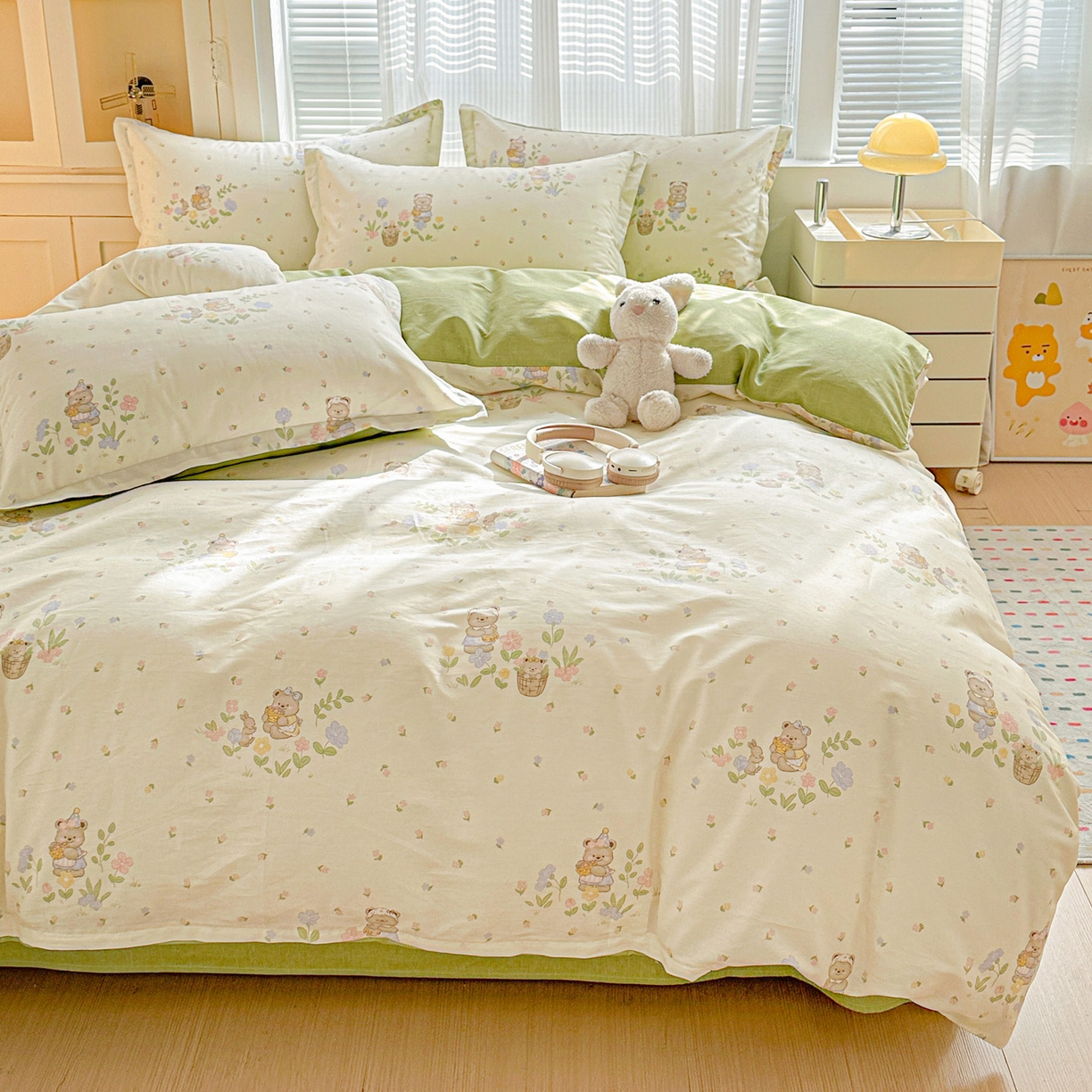 91家纺网 家纺一手货源 找家纺 春雨家居 2026新款全棉纯棉花ins减龄可爱小清新四件套 浪漫花园