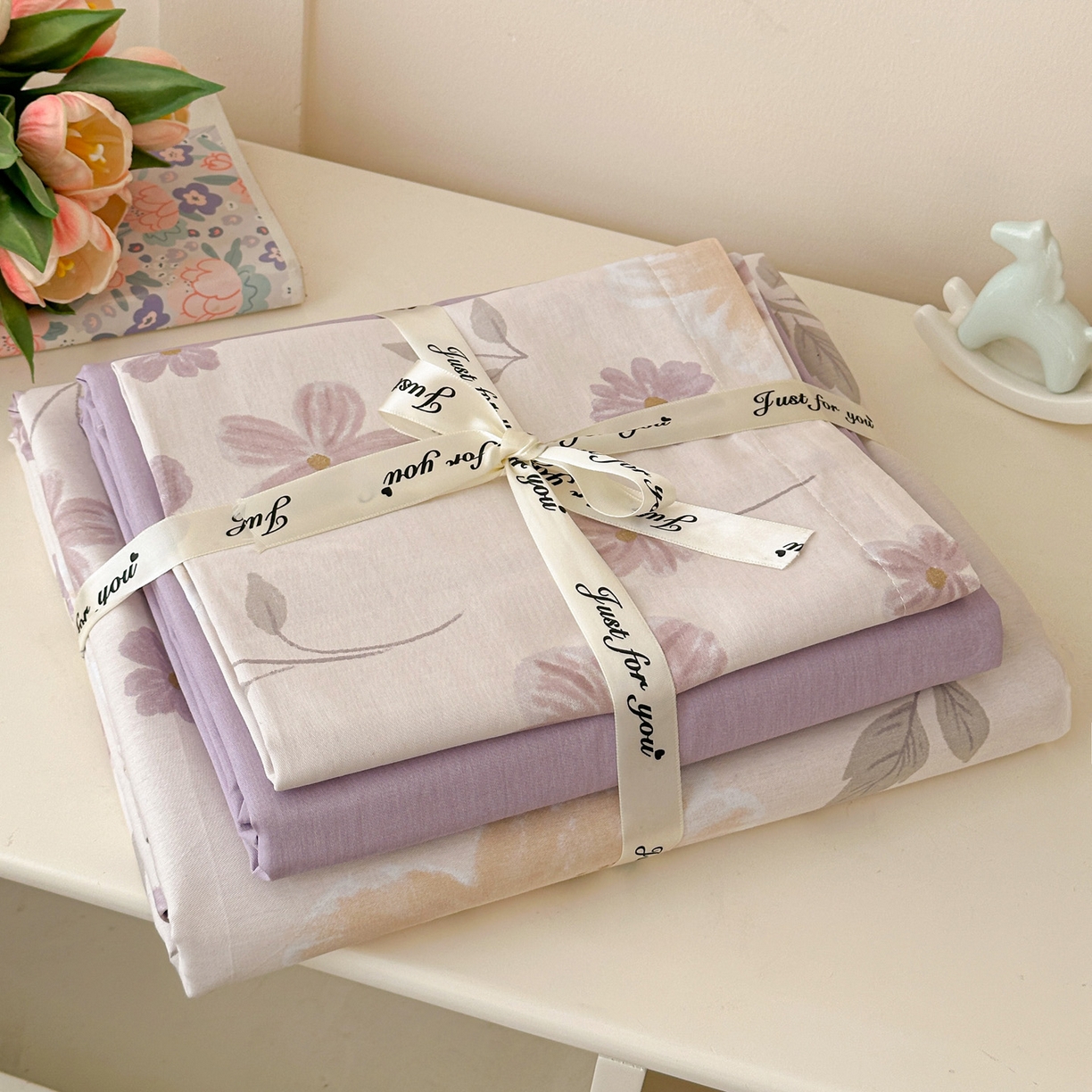 91家纺网 家纺一手货源 找家纺 春雨家居 2026新款全棉纯棉花ins减龄可爱小清新四件套 秋日确幸-豆沙