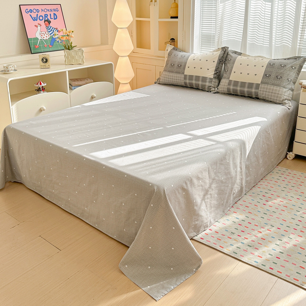 91家纺网 家纺一手货源 找家纺 春雨家居 2026新款全棉纯棉花ins减龄可爱小清新四件套 韩系拼图