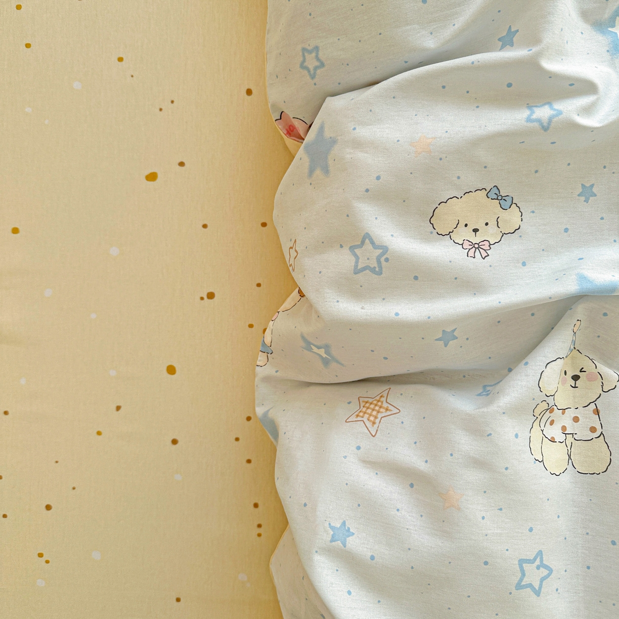 91家纺网 家纺一手货源 找家纺 春雨家居 2026新款全棉纯棉花ins减龄可爱小清新四件套 星星童话园-兰