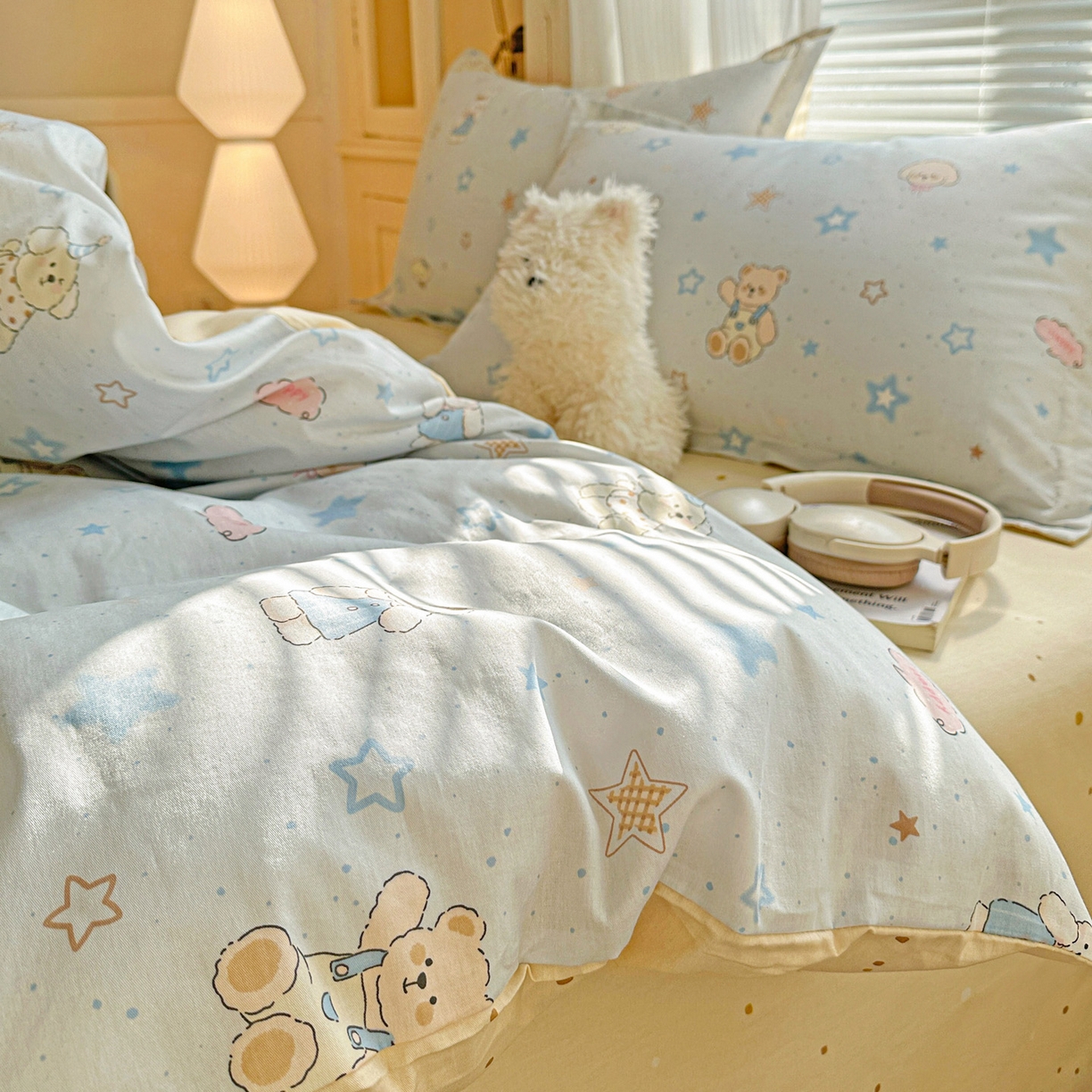 91家纺网 家纺一手货源 找家纺 春雨家居 2026新款全棉纯棉花ins减龄可爱小清新四件套 星星童话园-兰