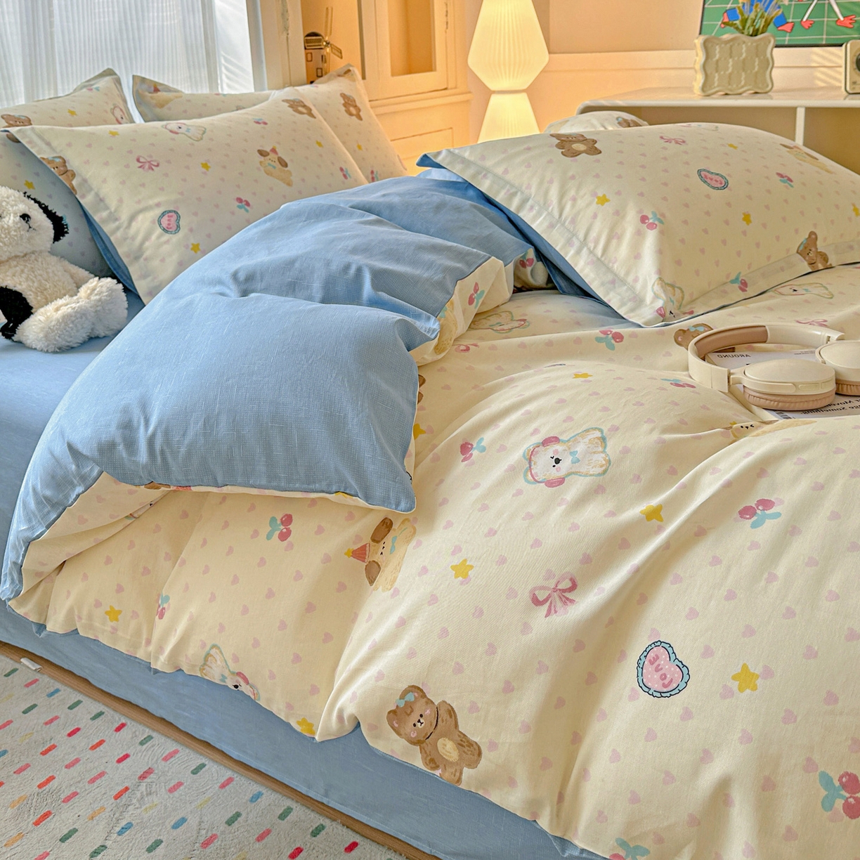 91家纺网 家纺一手货源 找家纺 春雨家居 2026新款全棉纯棉花ins减龄可爱小清新四件套 芋泥小狗