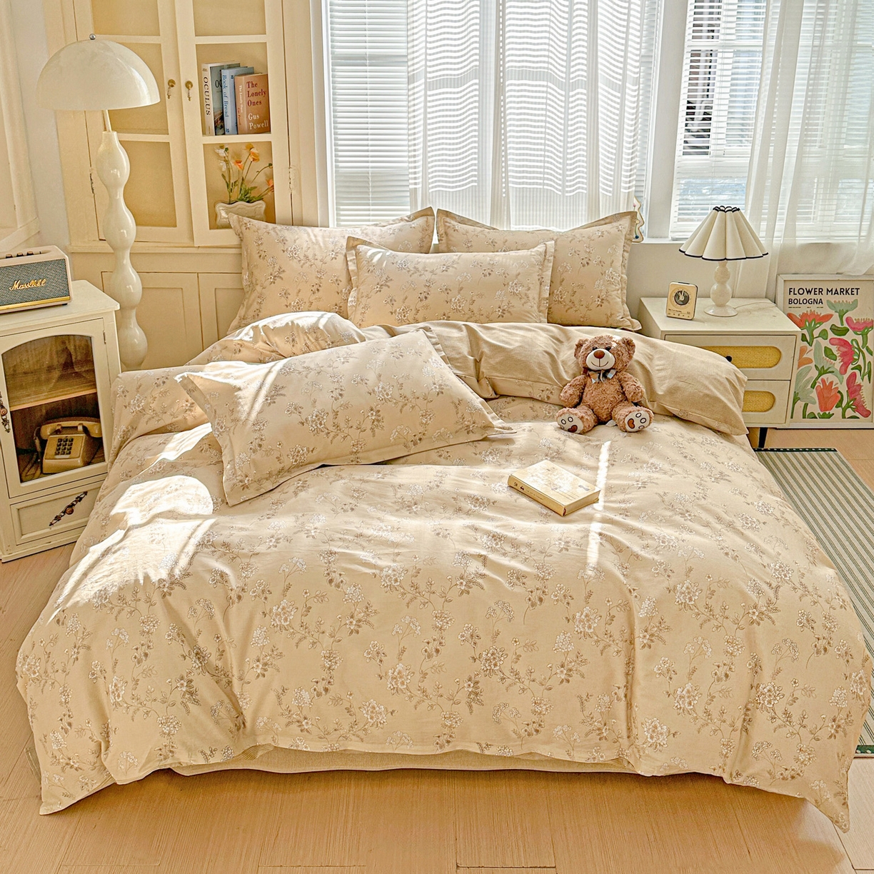 91家纺网 家纺一手货源 找家纺 春雨家居 2026新款全棉纯棉花ins减龄可爱小清新四件套 芙莉