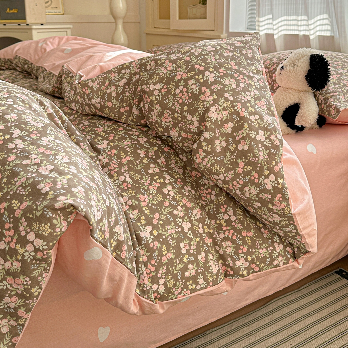 91家纺网 家纺一手货源 找家纺 春雨家居 2026新款全棉纯棉花ins减龄可爱小清新四件套 玉海棠