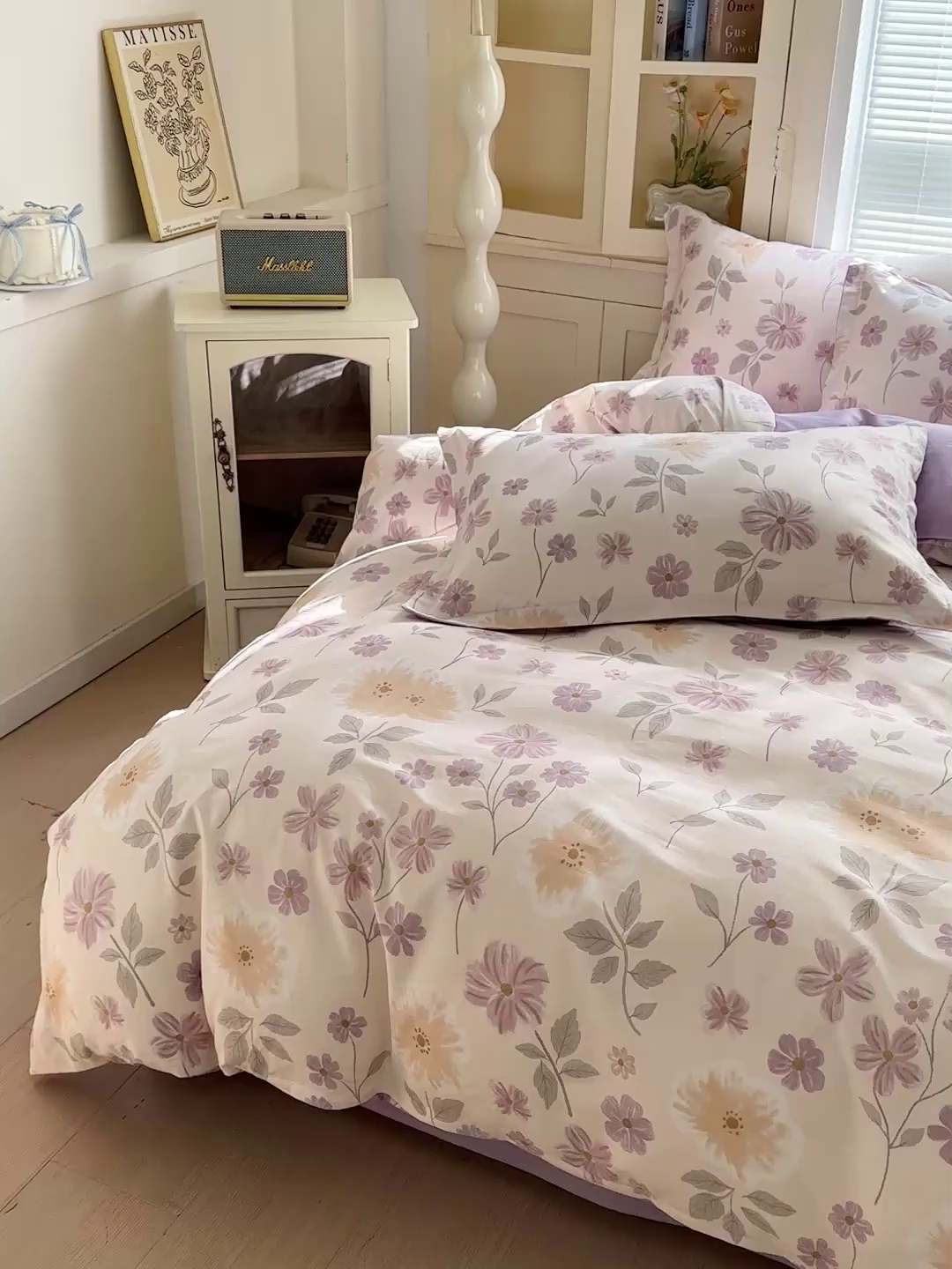 91家纺网 家纺一手货源 找家纺 春雨家居 2026新款全棉纯棉花ins减龄可爱小清新四件套 秋日确幸-豆沙