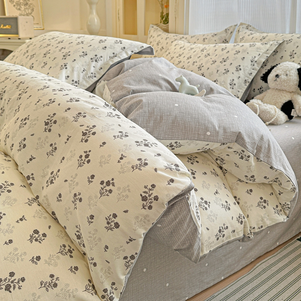 春雨家居 2026新款全棉纯棉花ins减龄可爱小清新四件套 清秋夜曲