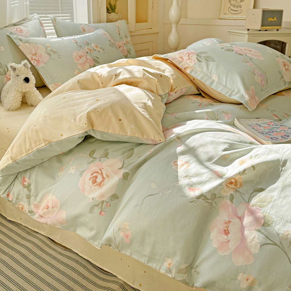 91家纺网 家纺一手货源 找家纺 春雨家居 2026新款全棉纯棉花ins减龄可爱小清新四件套 夏日花莳