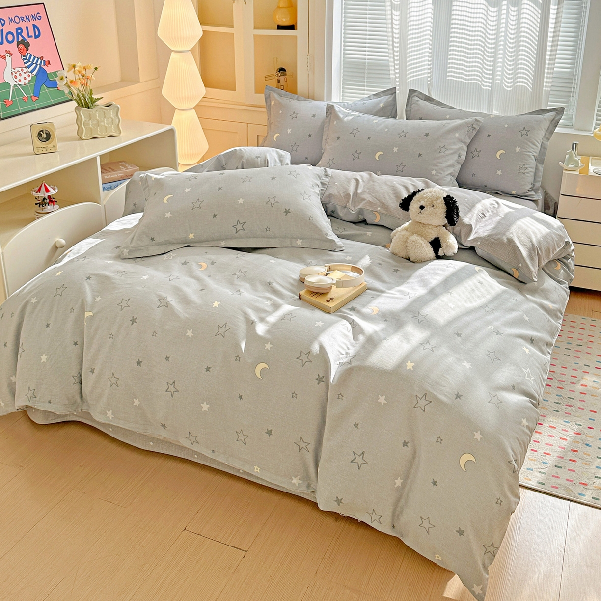 91家纺网 家纺一手货源 找家纺 春雨家居 2026新款全棉纯棉花ins减龄可爱小清新四件套 暮洛星