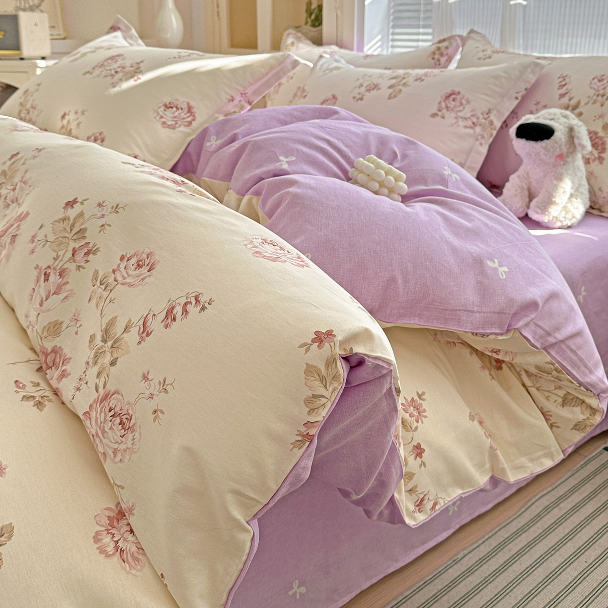 春雨家居 2026新款全棉纯棉花ins减龄可爱小清新四件套 朵唯