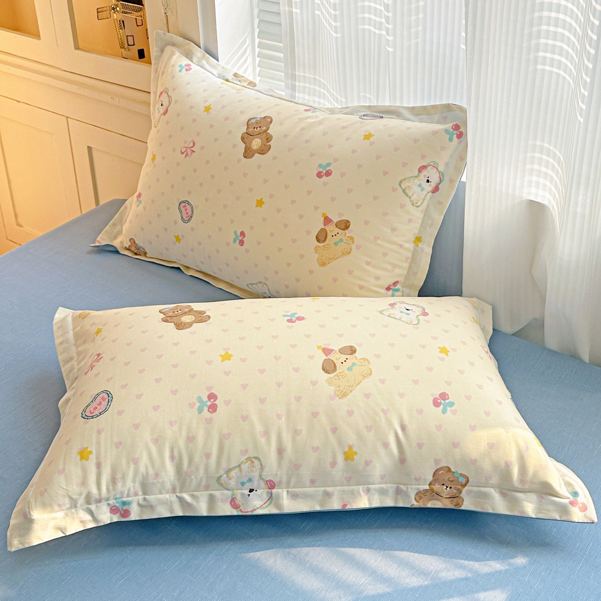 91家纺网 家纺一手货源 找家纺 春雨家居 2026新款全棉纯棉花ins减龄可爱小清新四件套 芋泥小狗