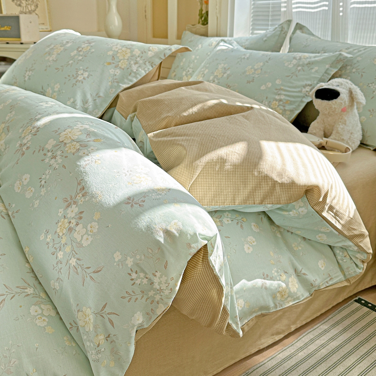 春雨家居 2026新款全棉纯棉花ins减龄可爱小清新四件套 苏林-绿