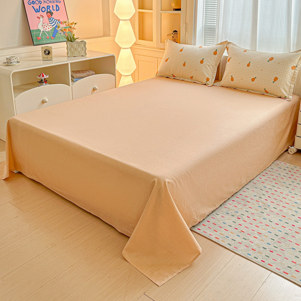 91家纺网 家纺一手货源 找家纺 春雨家居 2026新款全棉纯棉花ins减龄可爱小清新四件套 小菠萝