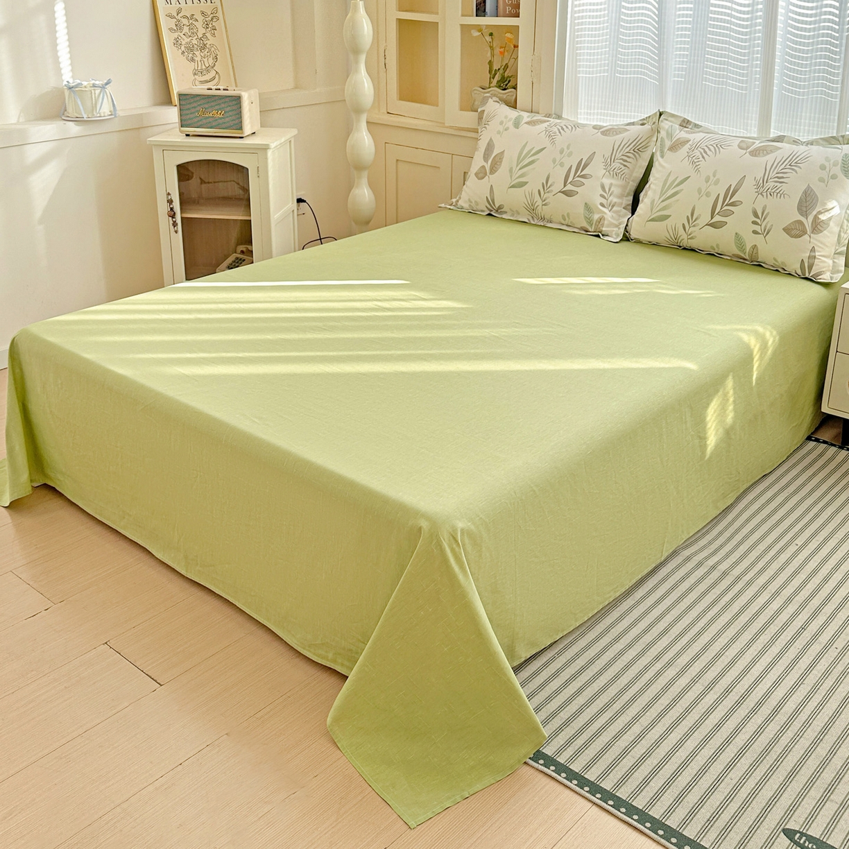 91家纺网 家纺一手货源 找家纺 春雨家居 2026新款全棉纯棉花ins减龄可爱小清新四件套 叶语轻喃-绿