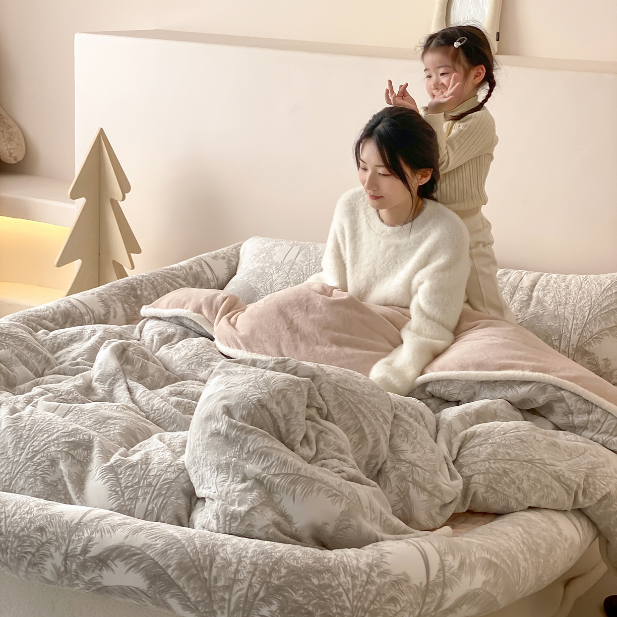 91家纺网 家纺一手货源 找家纺 极简 2026新款人类趴趴窝牛奶绒可拆卸四件套-棉棉云朵 棉棉云朵-米月白