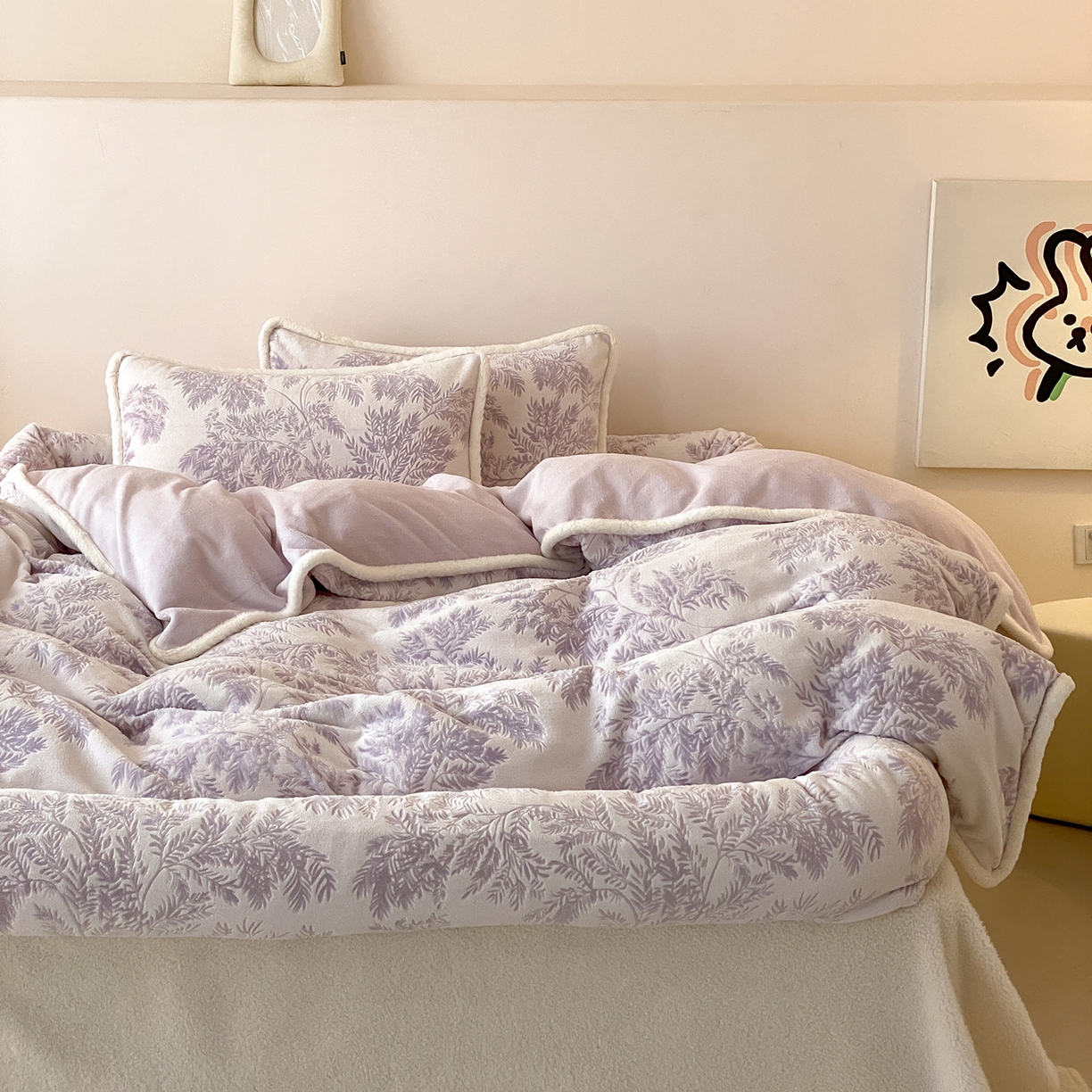 极简 2026新款人类趴趴窝牛奶绒可拆卸四件套-棉棉云朵 棉棉云朵-紫