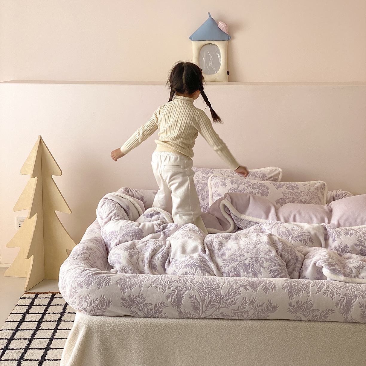 91家纺网 家纺一手货源 找家纺 极简 2026新款人类趴趴窝牛奶绒可拆卸四件套-棉棉云朵 棉棉云朵-紫