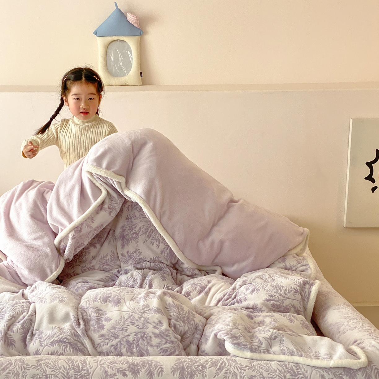 91家纺网 家纺一手货源 找家纺 极简 2026新款人类趴趴窝牛奶绒可拆卸四件套-棉棉云朵 棉棉云朵-紫