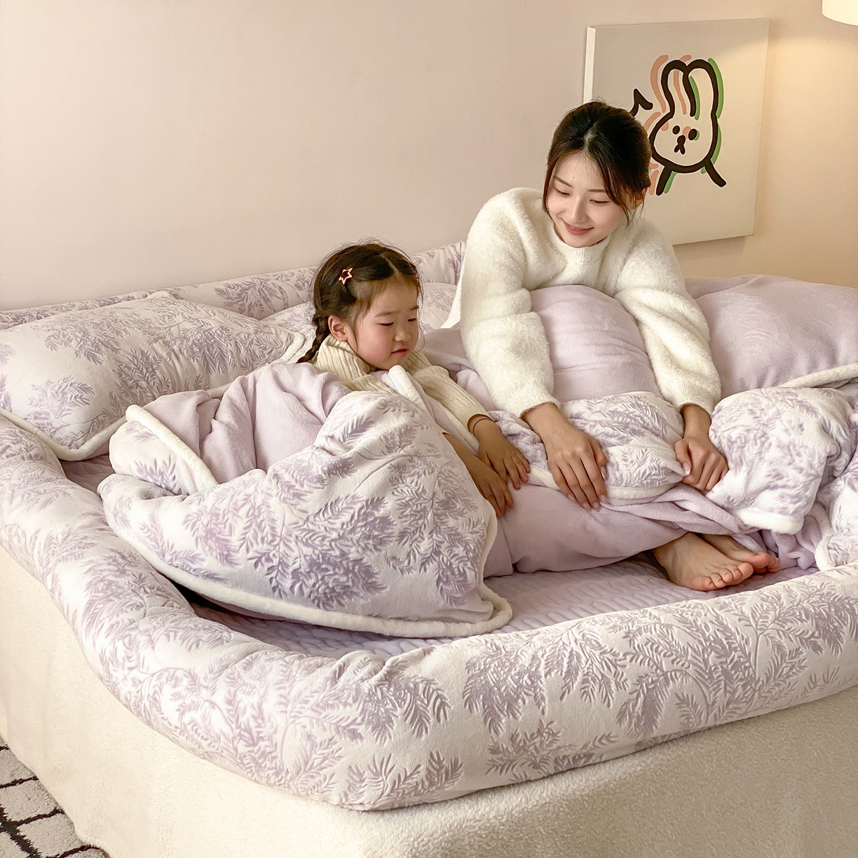 91家纺网 家纺一手货源 找家纺 极简 2026新款人类趴趴窝牛奶绒可拆卸四件套-棉棉云朵 棉棉云朵-紫