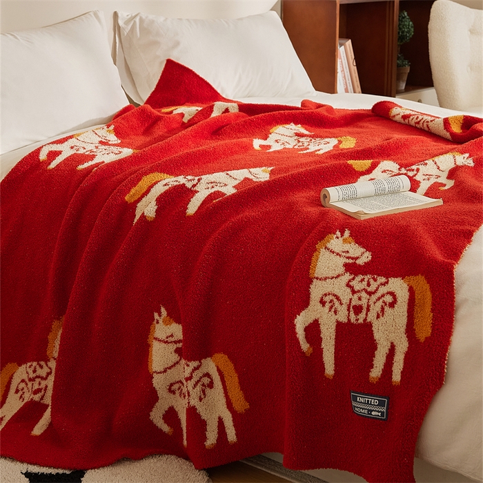 91家纺网 家纺一手货源 找家纺 （总）暖绵绵家纺 2026新款马年暖心半边绒针织毯毛毯毯子-陶花驹（券后最低零售价：173元）