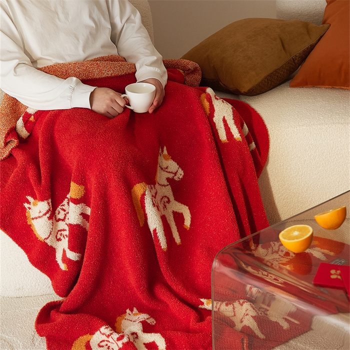 91家纺网 家纺一手货源 找家纺 （总）暖绵绵家纺 2026新款马年暖心半边绒针织毯毛毯毯子-陶花驹（券后最低零售价：173元）