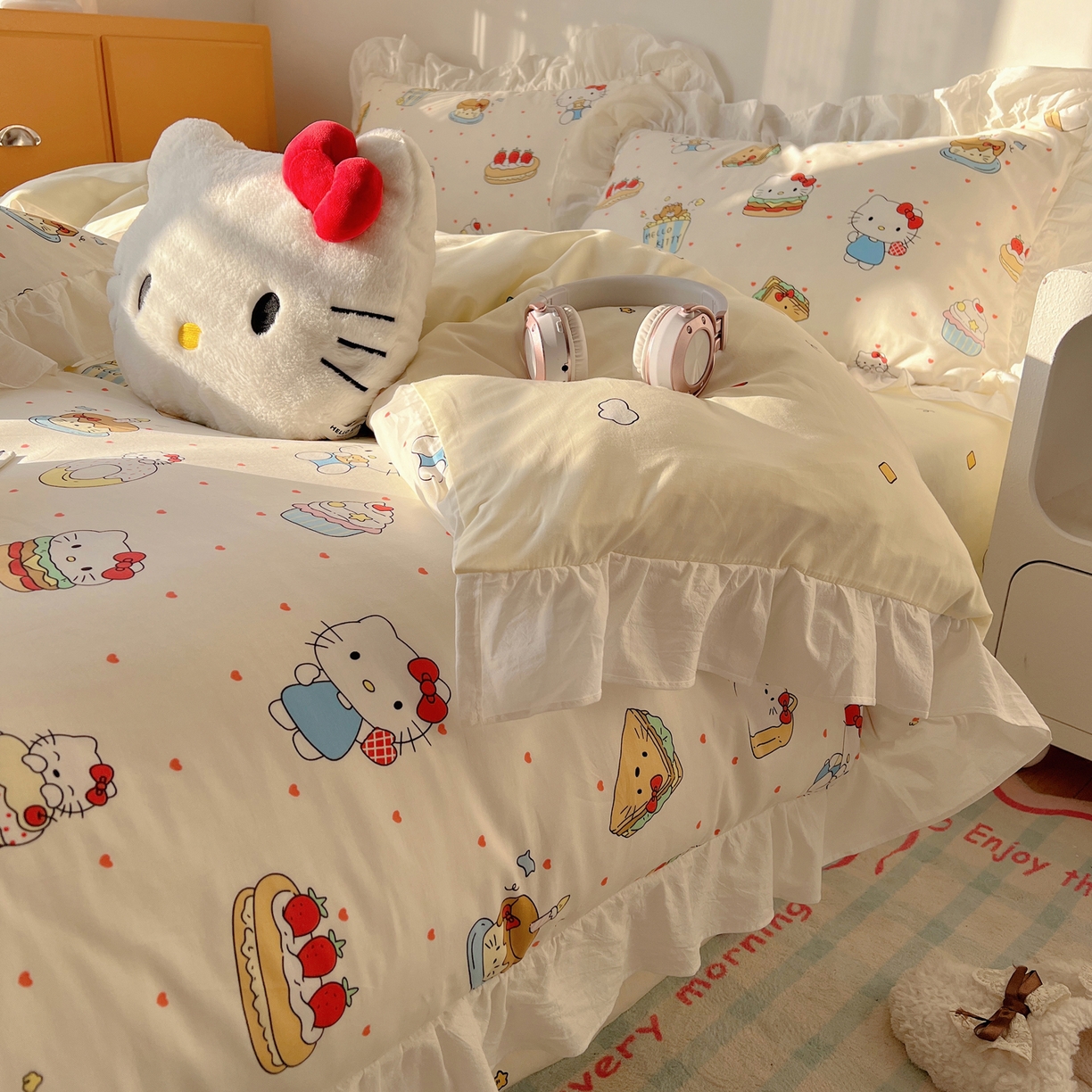 91家纺网 家纺一手货源 找家纺 （总）六巷胡同 2026春夏新款韩系可爱风花边款卡通全棉四件套（第一系列）