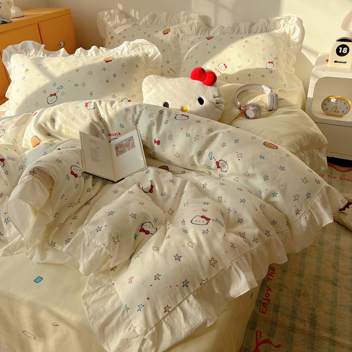 91家纺网 家纺一手货源 找家纺 （总）六巷胡同 2026春夏新款韩系可爱风花边款卡通全棉四件套（第一系列）