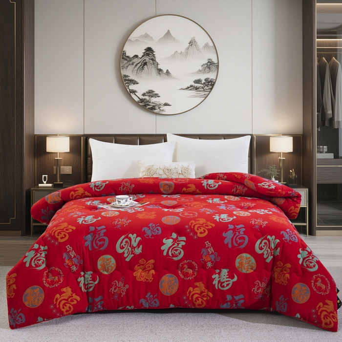 91家纺网 家纺一手货源 找家纺 （总）双层纱家居 2025新款双层纱冬被被子被芯-马上有福