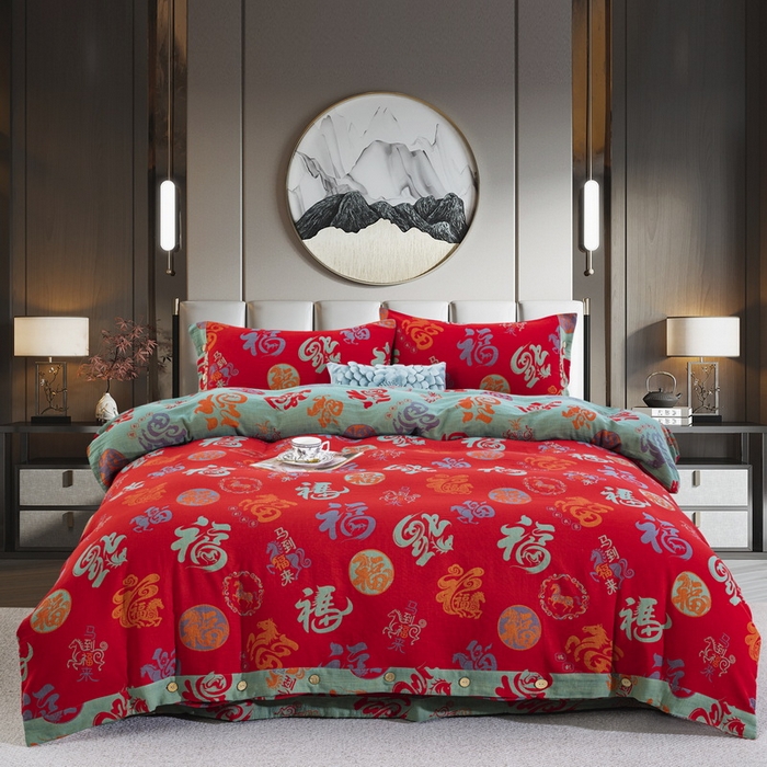 91家纺网 家纺一手货源 找家纺 双层纱家居 2025新款浅色系列双层纱四件套 竹韵粉