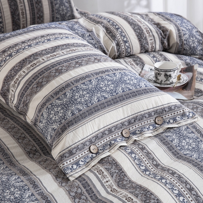 91家纺网 家纺一手货源 找家纺 （总）双层纱家居 2025新款全棉纯棉双层纱四件套-波西米亚