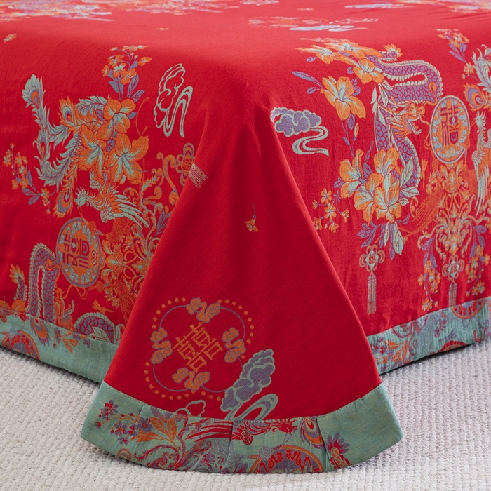 91家纺网 家纺一手货源 找家纺 （总）双层纱家居 2025新款全棉纯棉双层纱四件套-龙凤呈祥