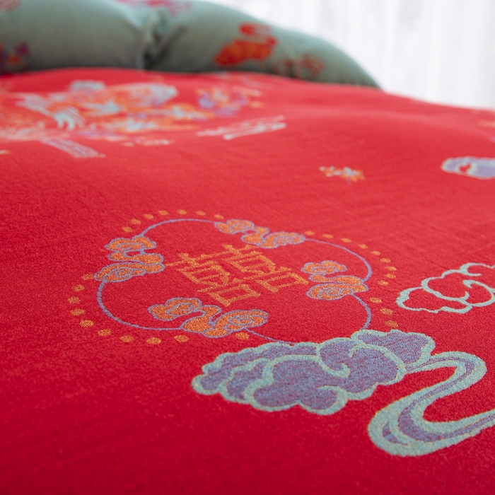 91家纺网 家纺一手货源 找家纺 （总）双层纱家居 2025新款全棉纯棉双层纱四件套-龙凤呈祥