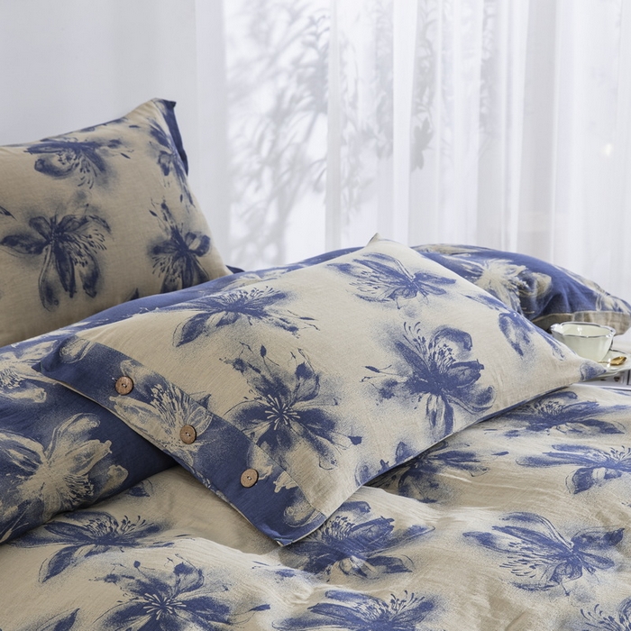 91家纺网 家纺一手货源 找家纺 （总）双层纱家居 2025新款全棉纯棉双层纱四件套-庄周梦蝶蓝