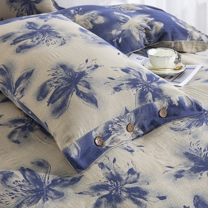 91家纺网 家纺一手货源 找家纺 （总）双层纱家居 2025新款全棉纯棉双层纱四件套-庄周梦蝶蓝