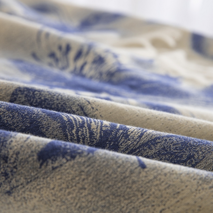 91家纺网 家纺一手货源 找家纺 （总）双层纱家居 2025新款全棉纯棉双层纱四件套-庄周梦蝶蓝