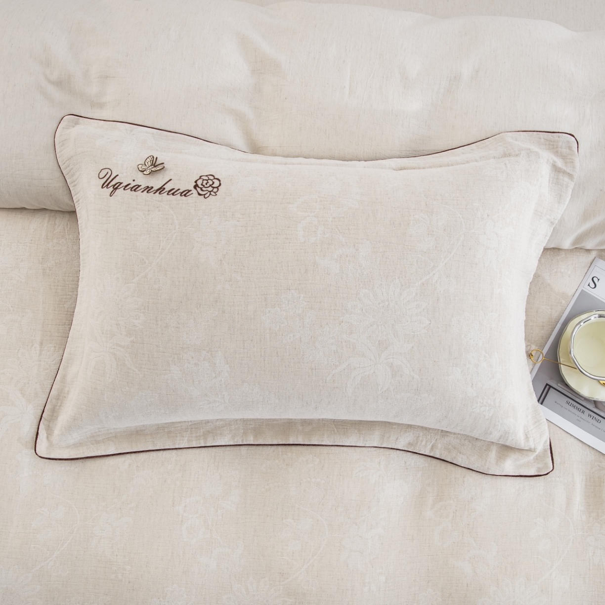 91家纺网 家纺一手货源 找家纺 （总）仰望棉麻双层纱供应链 2026新款棉麻滚绳工艺款四件套-蒂花之绣-蝶