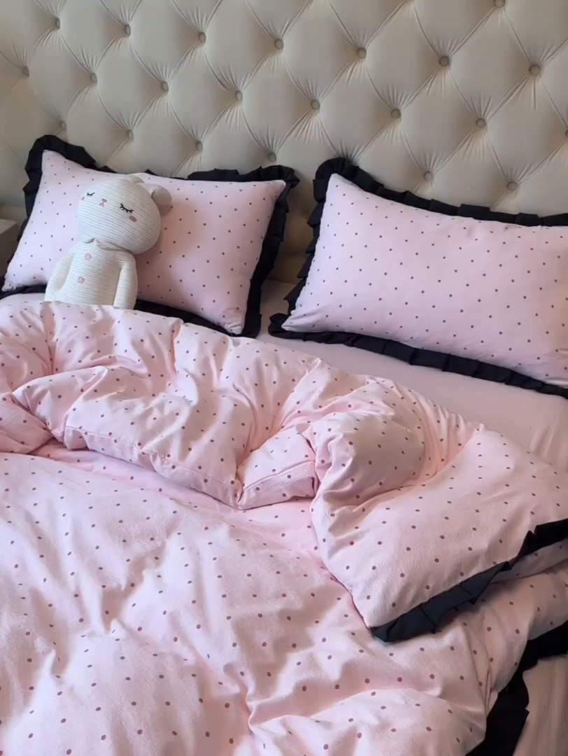 91家纺网 家纺一手货源 找家纺 （总）韩巢家纺 2026新款黑色花边款四件套