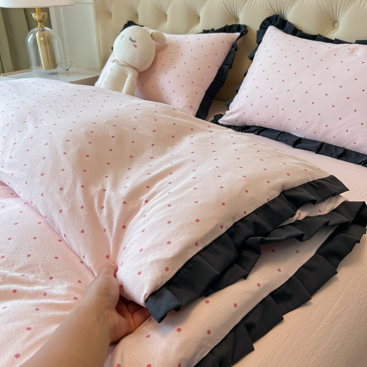 91家纺网 家纺一手货源 找家纺 （总）韩巢家纺 2026新款黑色花边款四件套