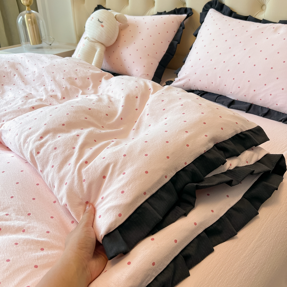 91家纺网 家纺一手货源 找家纺 （总）韩巢家纺 2026新款黑色花边款四件套