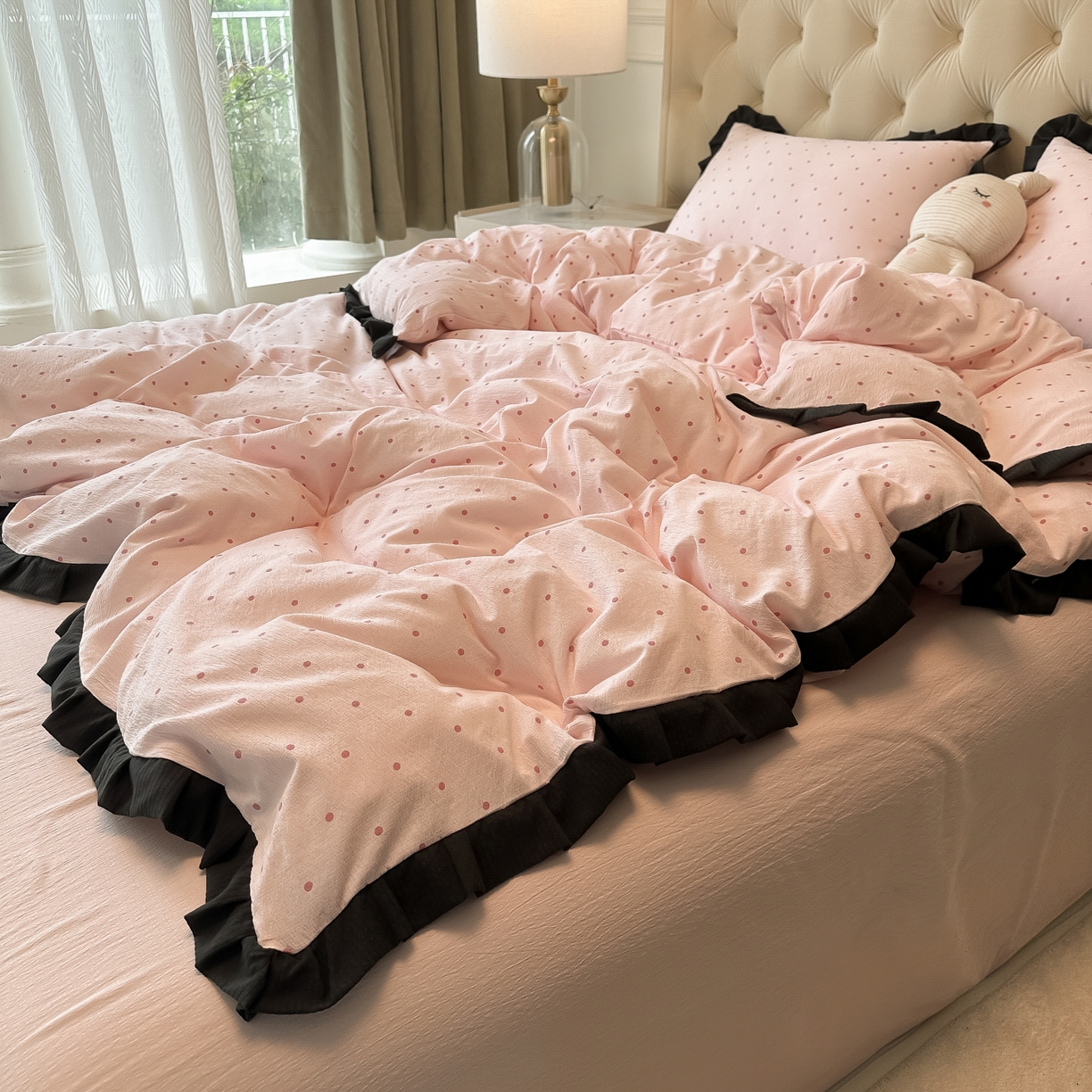 91家纺网 家纺一手货源 找家纺 （总）韩巢家纺 2026新款黑色花边款四件套