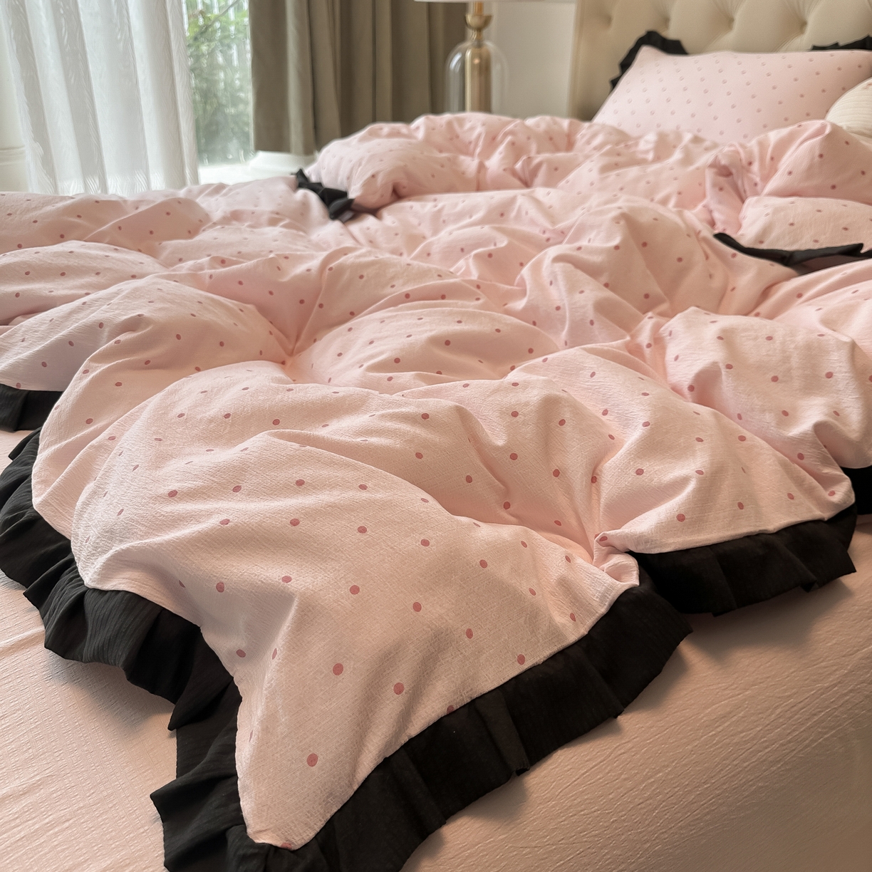 91家纺网 家纺一手货源 找家纺 （总）韩巢家纺 2026新款黑色花边款四件套