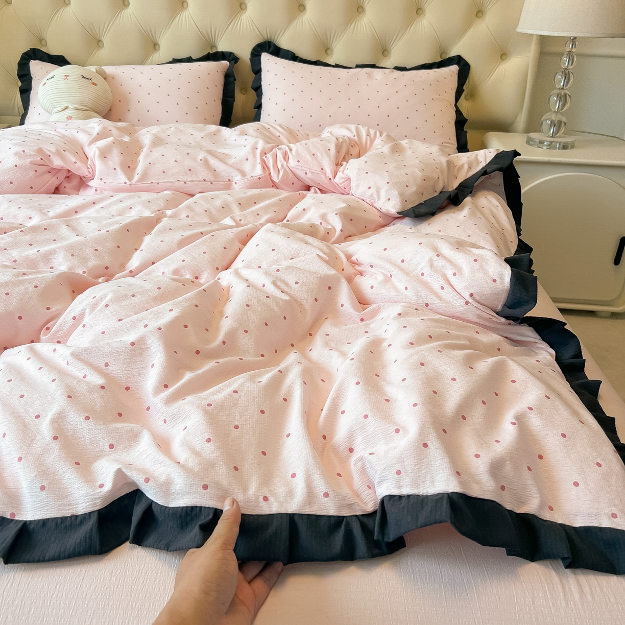 91家纺网 家纺一手货源 找家纺 （总）韩巢家纺 2026新款黑色花边款四件套