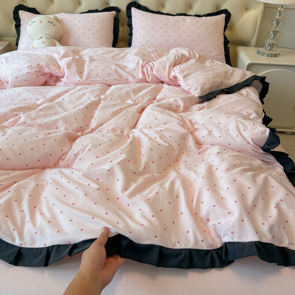 91家纺网 家纺一手货源 找家纺 （总）韩巢家纺 2026新款黑色花边款四件套