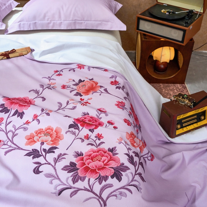 91家纺网 家纺一手货源 找家纺 春皖家纺 2026新款老上海A类国民全棉老粗布床单怀旧经典粗布床单（提供买家秀） 锦花-紫