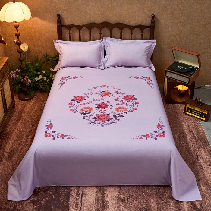 春皖家纺 2026新款老上海A类国民全棉老粗布床单怀旧经典粗布床单（提供买家秀） 锦花-紫