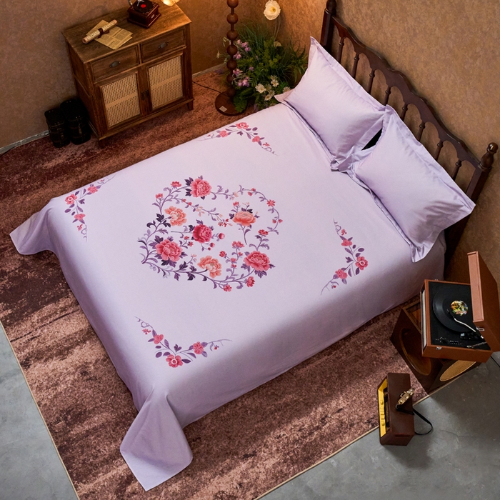 91家纺网 家纺一手货源 找家纺 春皖家纺 2026新款老上海A类国民全棉老粗布床单怀旧经典粗布床单（提供买家秀） 锦花-紫