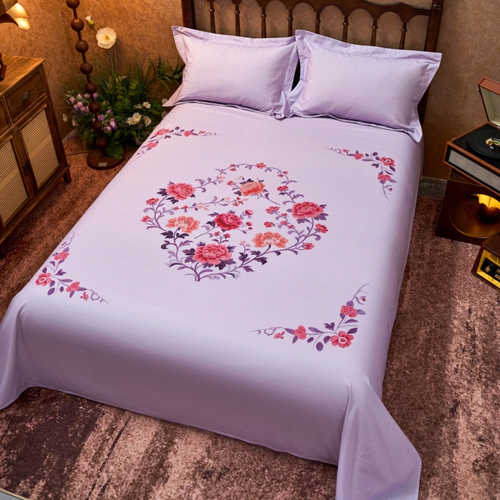 91家纺网 家纺一手货源 找家纺 春皖家纺 2026新款老上海A类国民全棉老粗布床单怀旧经典粗布床单（提供买家秀） 锦花-紫