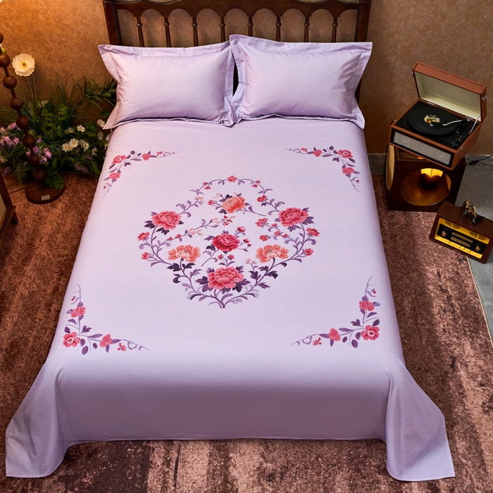 91家纺网 家纺一手货源 找家纺 春皖家纺 2026新款老上海A类国民全棉老粗布床单怀旧经典粗布床单（提供买家秀） 锦花-紫