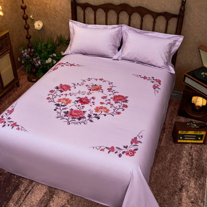 91家纺网 家纺一手货源 找家纺 春皖家纺 2026新款老上海A类国民全棉老粗布床单怀旧经典粗布床单（提供买家秀） 锦花-紫