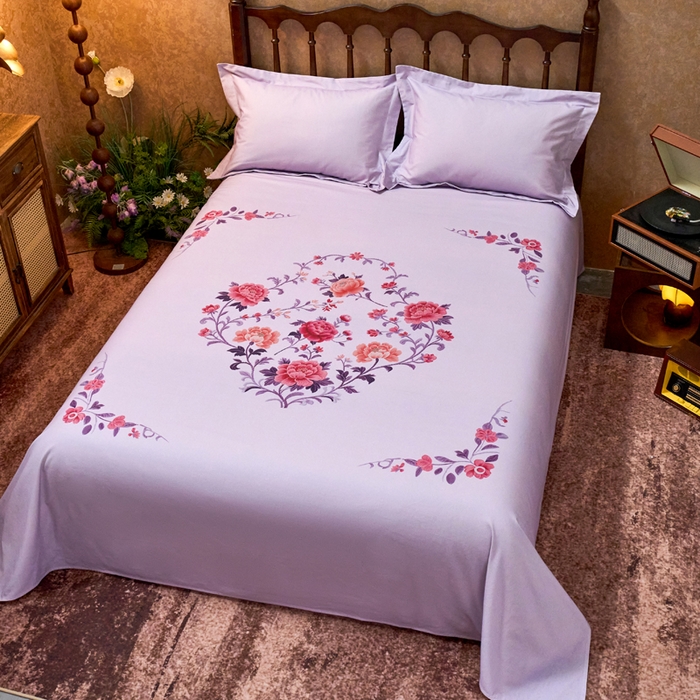 91家纺网 家纺一手货源 找家纺 春皖家纺 2026新款老上海A类国民全棉老粗布床单怀旧经典粗布床单（提供买家秀） 锦花-紫