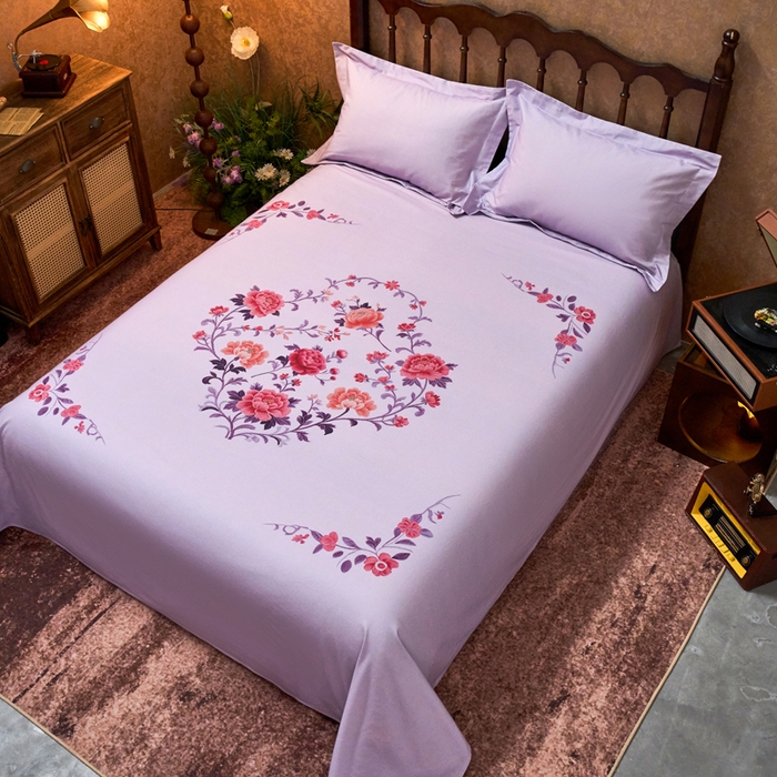 91家纺网 家纺一手货源 找家纺 春皖家纺 2026新款老上海A类国民全棉老粗布床单怀旧经典粗布床单（提供买家秀） 锦花-紫